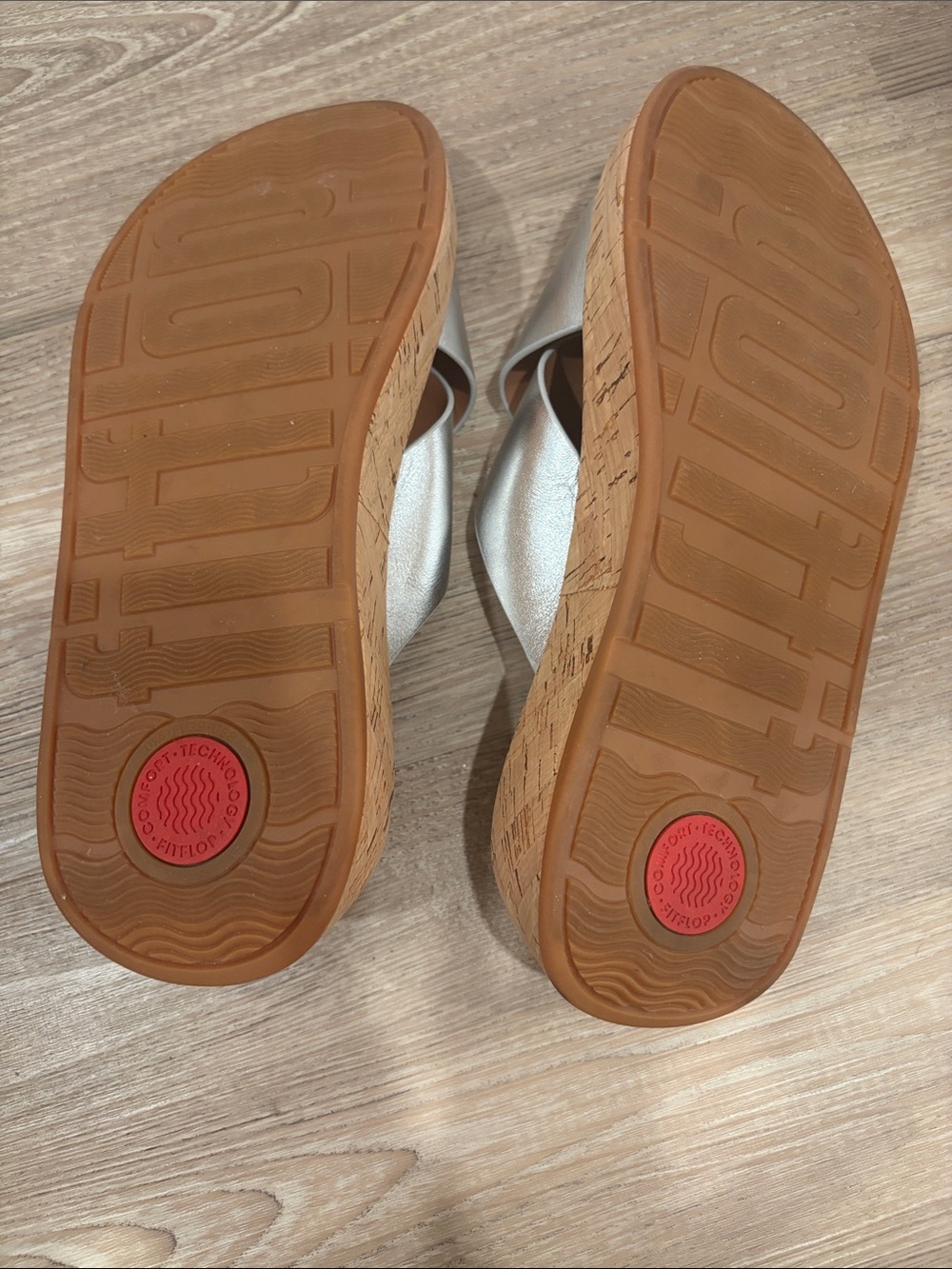 Fitflop F Mode Metallic Silver Slide Sandals - Picture 6 of 8